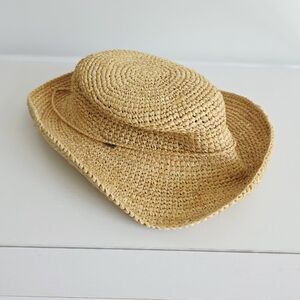 Scala Natural Crochet Raffia Straw Beach Sun Hat Women One Size With Drawstring